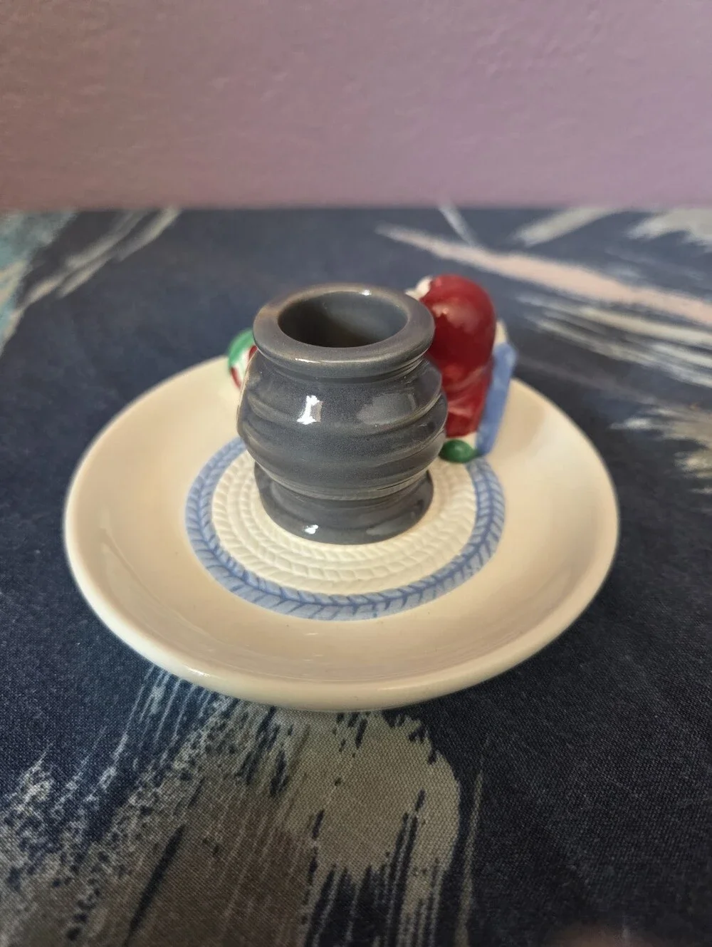 1983 AVON Sleeping Christmas Mouse Candlestick Holder